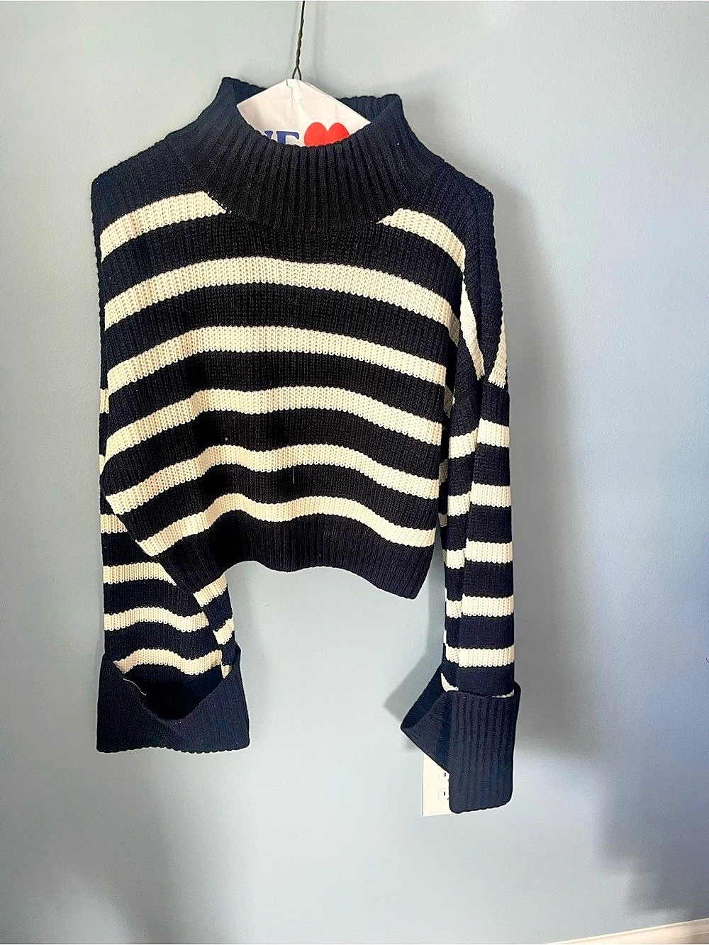 WEWOREWHAT cropped Striped Turtle Neck Sweater Black & Cream Small good conditio